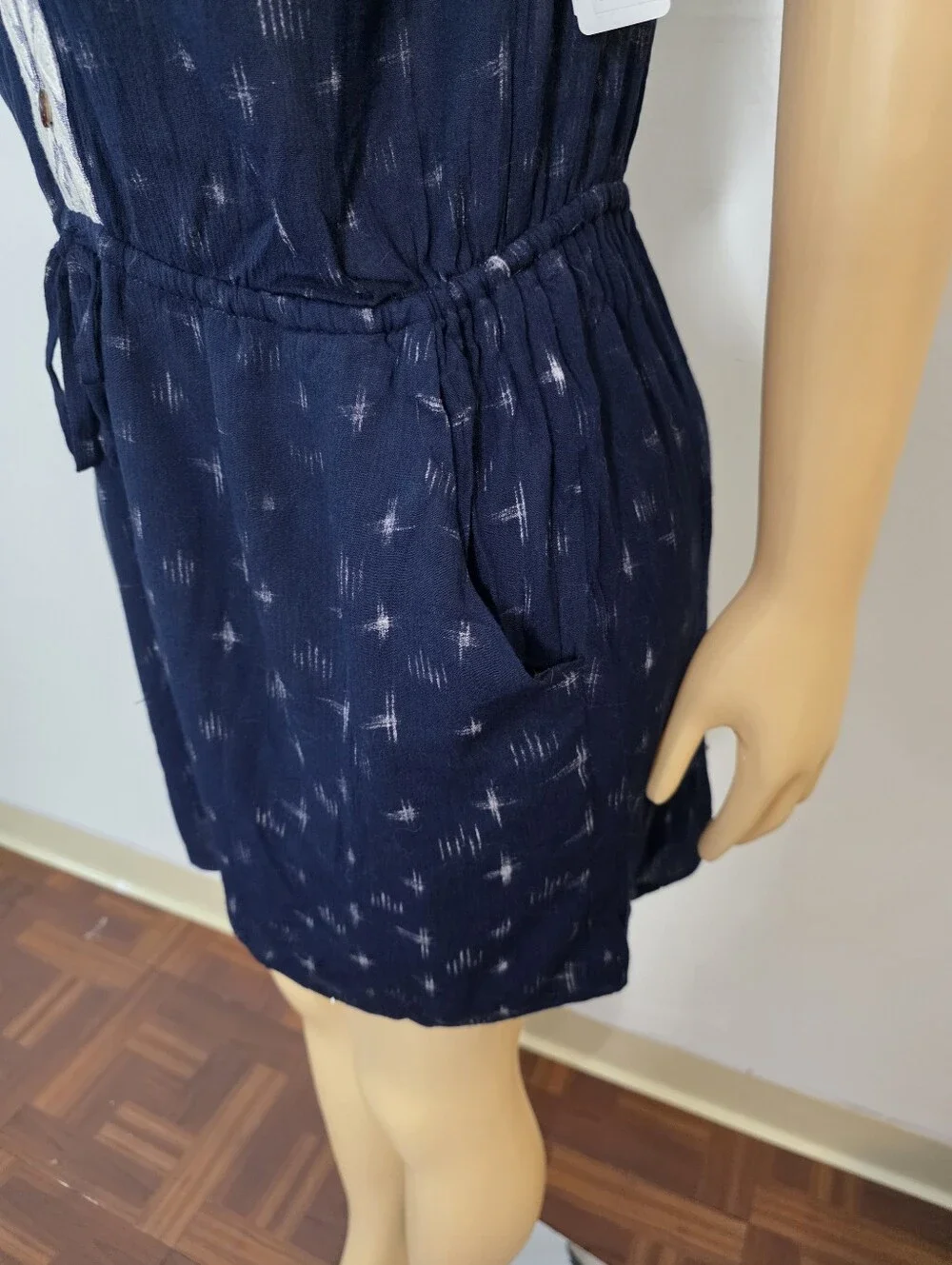 Miss Me Navy Blue Sleeveless Romper with Embroidered Placket Size US/L